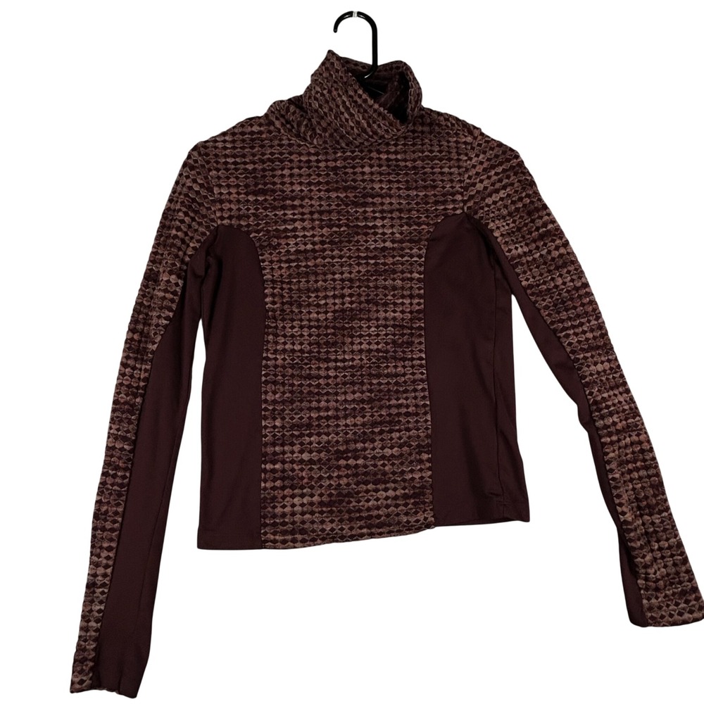 Nike Pro Hyperwarm Long‎ Sleeve Turtleneck Top Burgundy Pattern Size S Woman